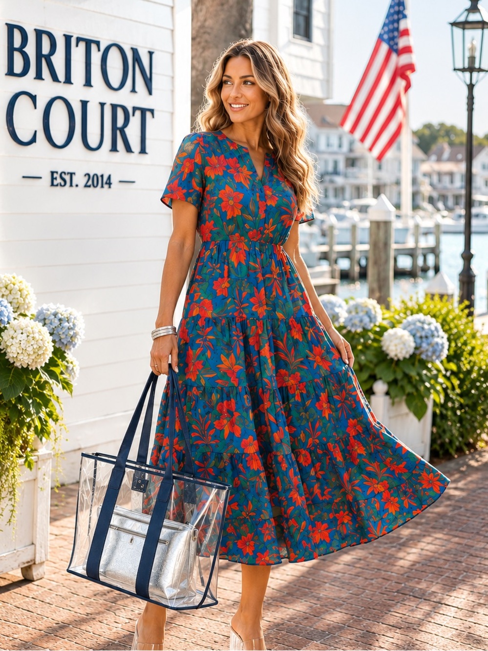 NWT,Briton Court,Willow Dress,Tropical Fruit Print,Elastic Waist-Band, Size S